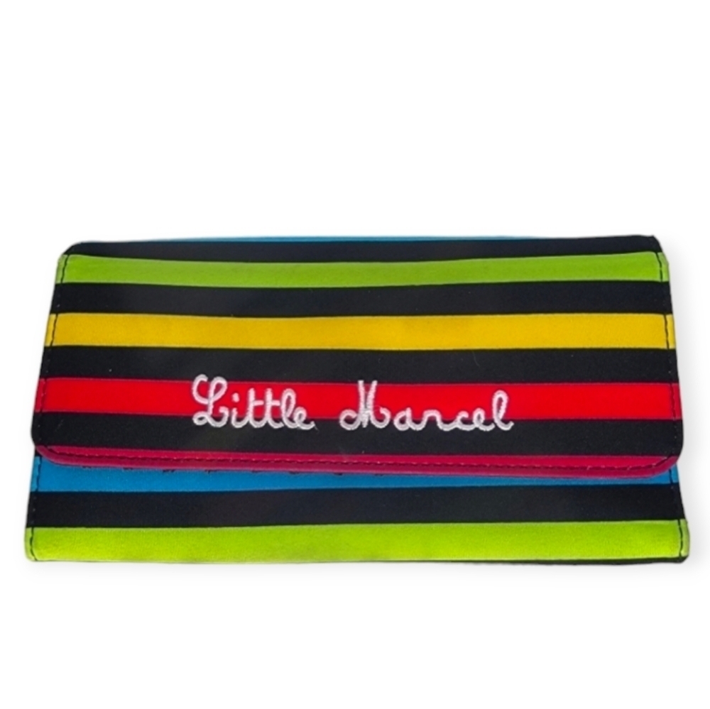 LITTLE MARCEL Long Trifold Wallet Clutch Rainbow Multicolor Stripes Microfiber